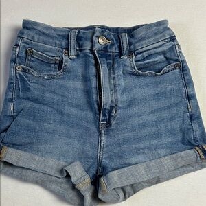 Next Level Stretch Curvy Hi-Rise Shortie Blue Denim American Eagle Size 00
